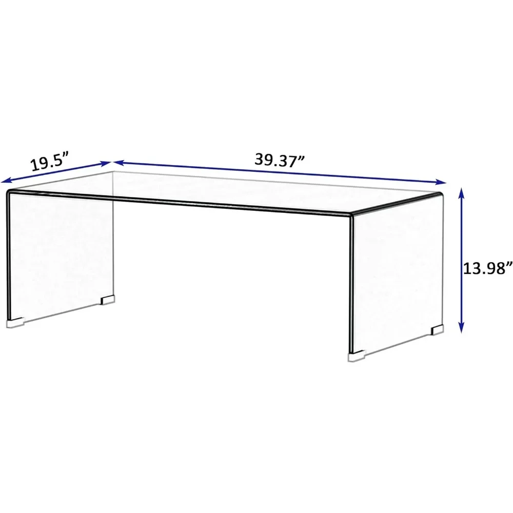 Table basse en verre pour la salle de séjour, table basse transparente avec verre du Guatemala de 0.47 pouces, petite table basse moderne