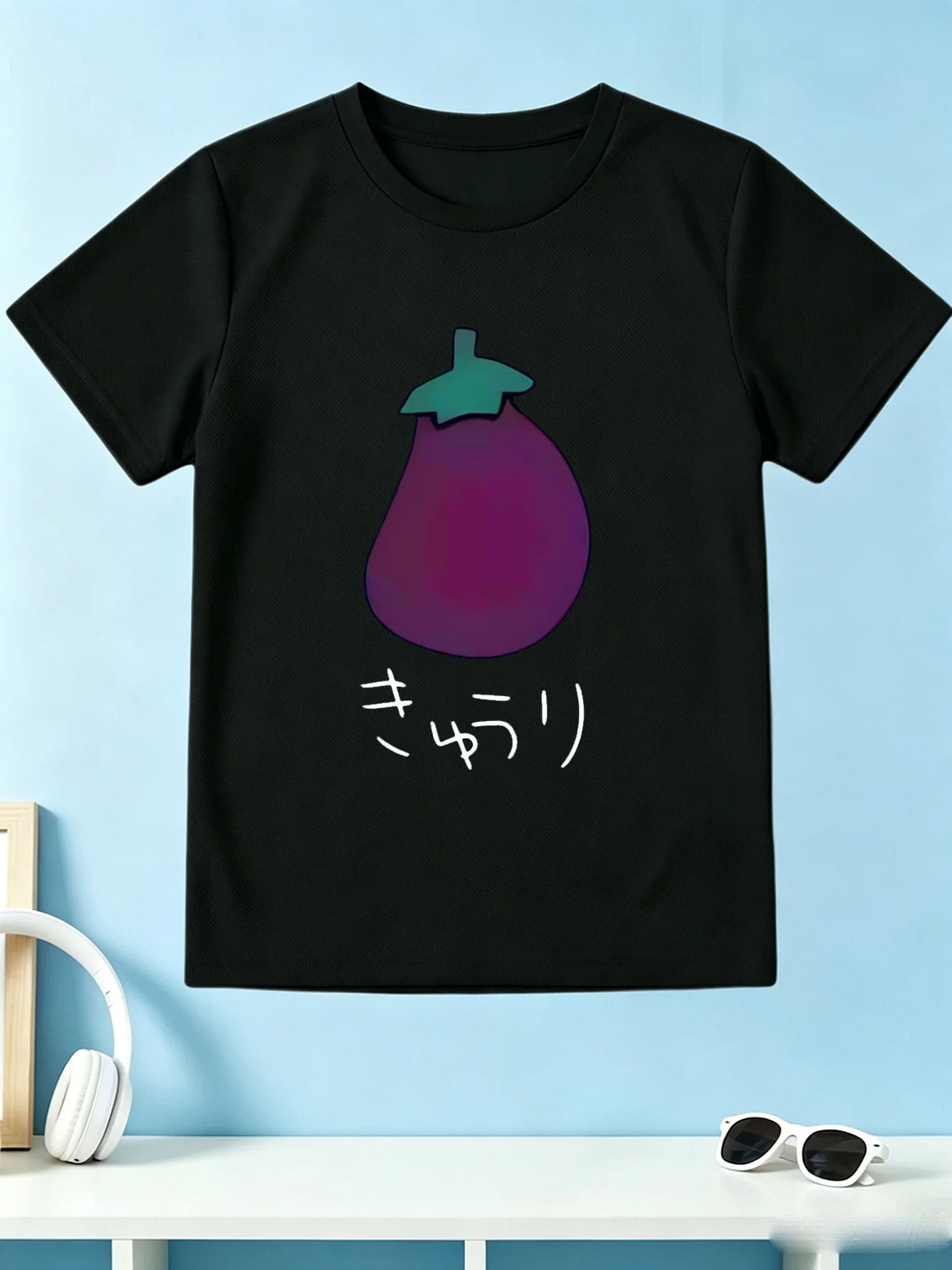 Cartoon Eggplant Vegetable Japanese Letters Cute Graphic Print T Shirt Family Matching Boys Girls Kids Short Sleeve Daily Tees