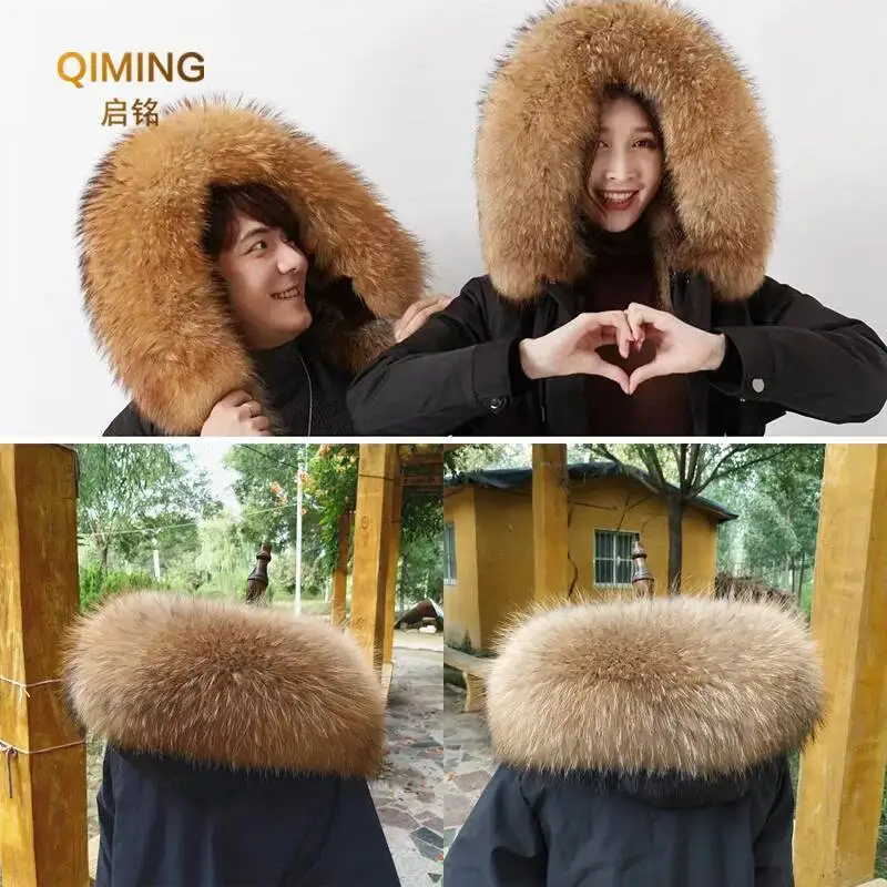 100% vera pelliccia collo donna pelliccia di procione sciarpa sciarpe calde pelliccia naturale Trim per cappuccio uomo cappotto parka giacche