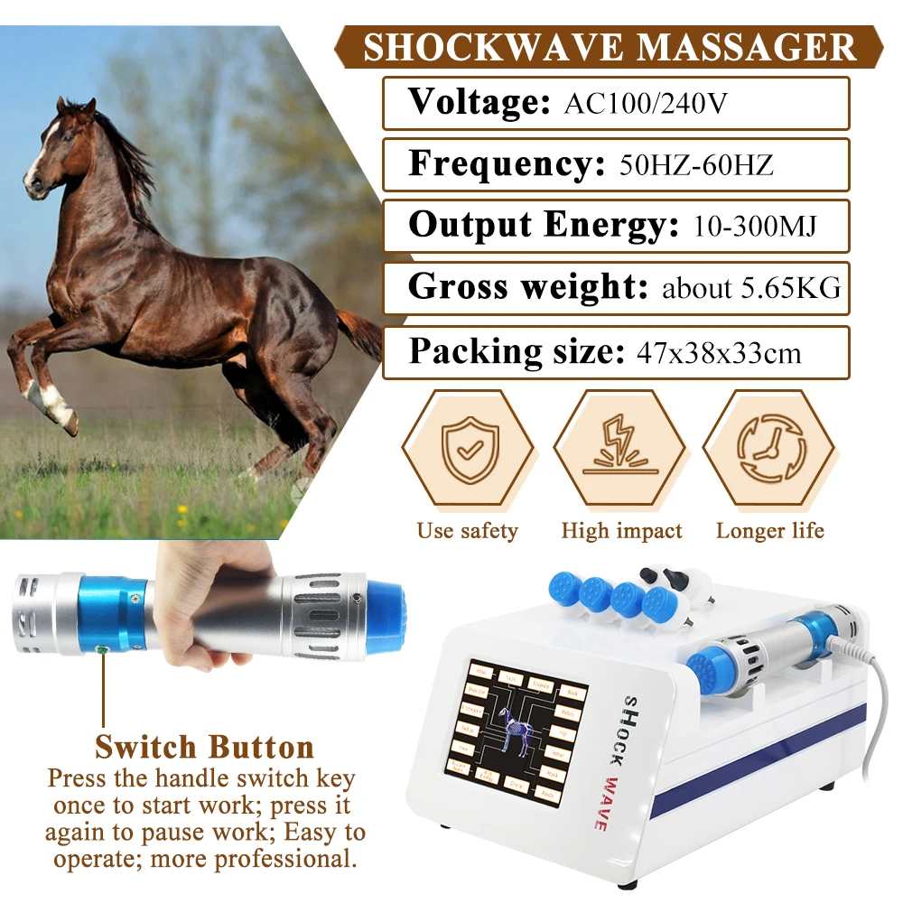 Professional Shock Wave Massager Relieve Scar Tissue Pain And Tendinopathy Equine 300MJ Shockwave Therapy Machine For Horses New