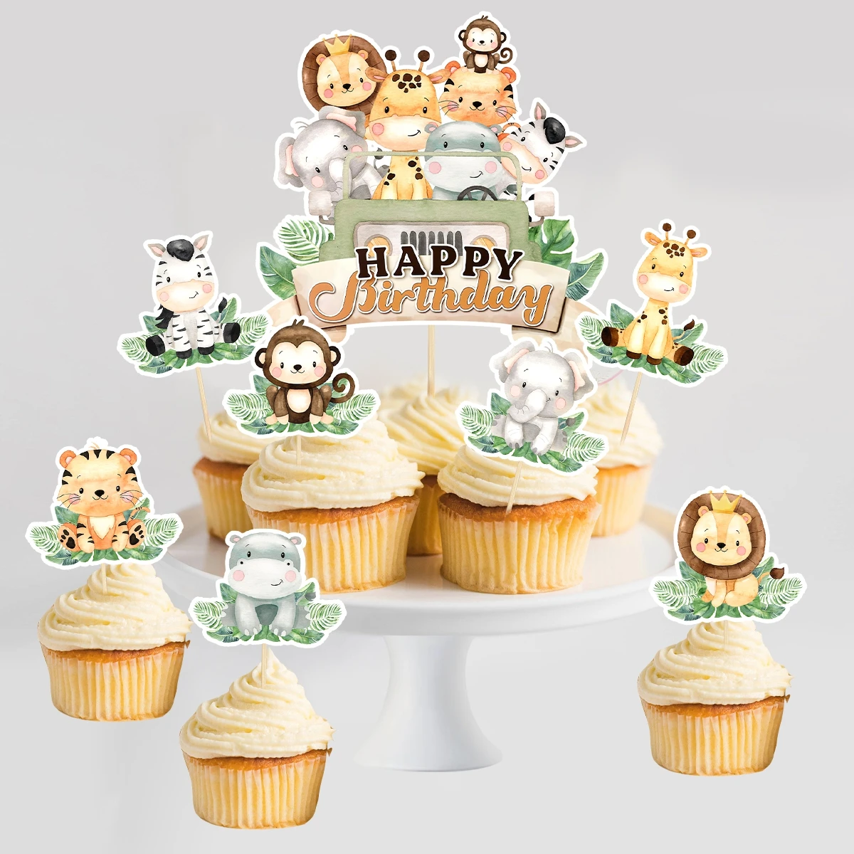 8 Stück Dschungeltier-Kuchenaufsätze Löwe Tiger Cupcake-Topper für 1. Geburtstag Safari-Themenparty Dekorationszubehör – Detail 3