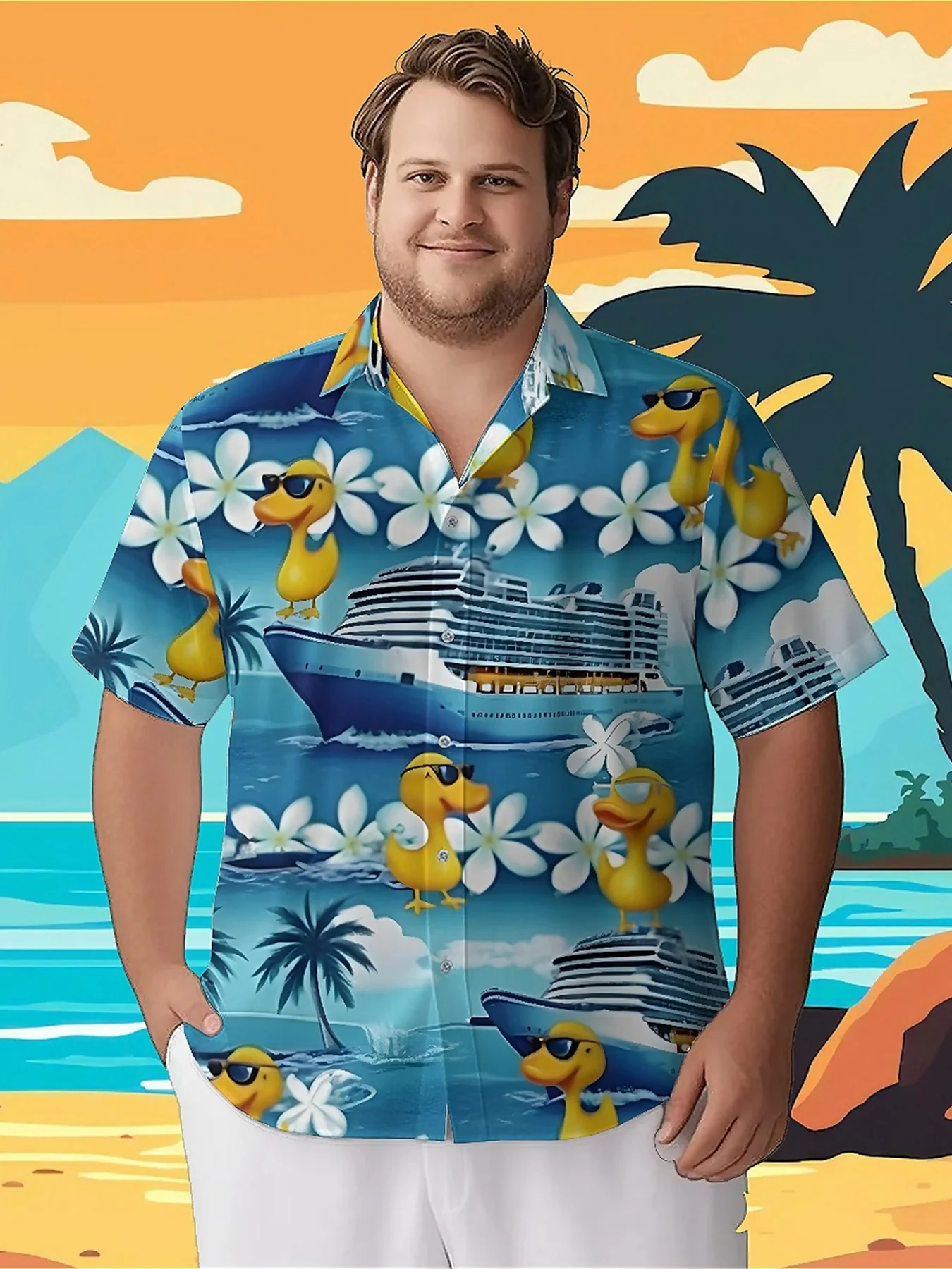 

Men's Plus Size Hawaiian Shirts Tropical Vacation Style Duck Theme pattern, Button Up Shirt, Unisex Casual Clothing, Summer Tops