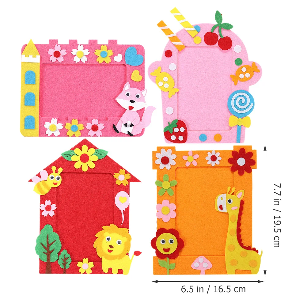 

4pcs Diy Photo Frame Non-Woven Fabric Kids Craft Set Improve Hand-Eye Coordination Cartoon Picture Frame For Children