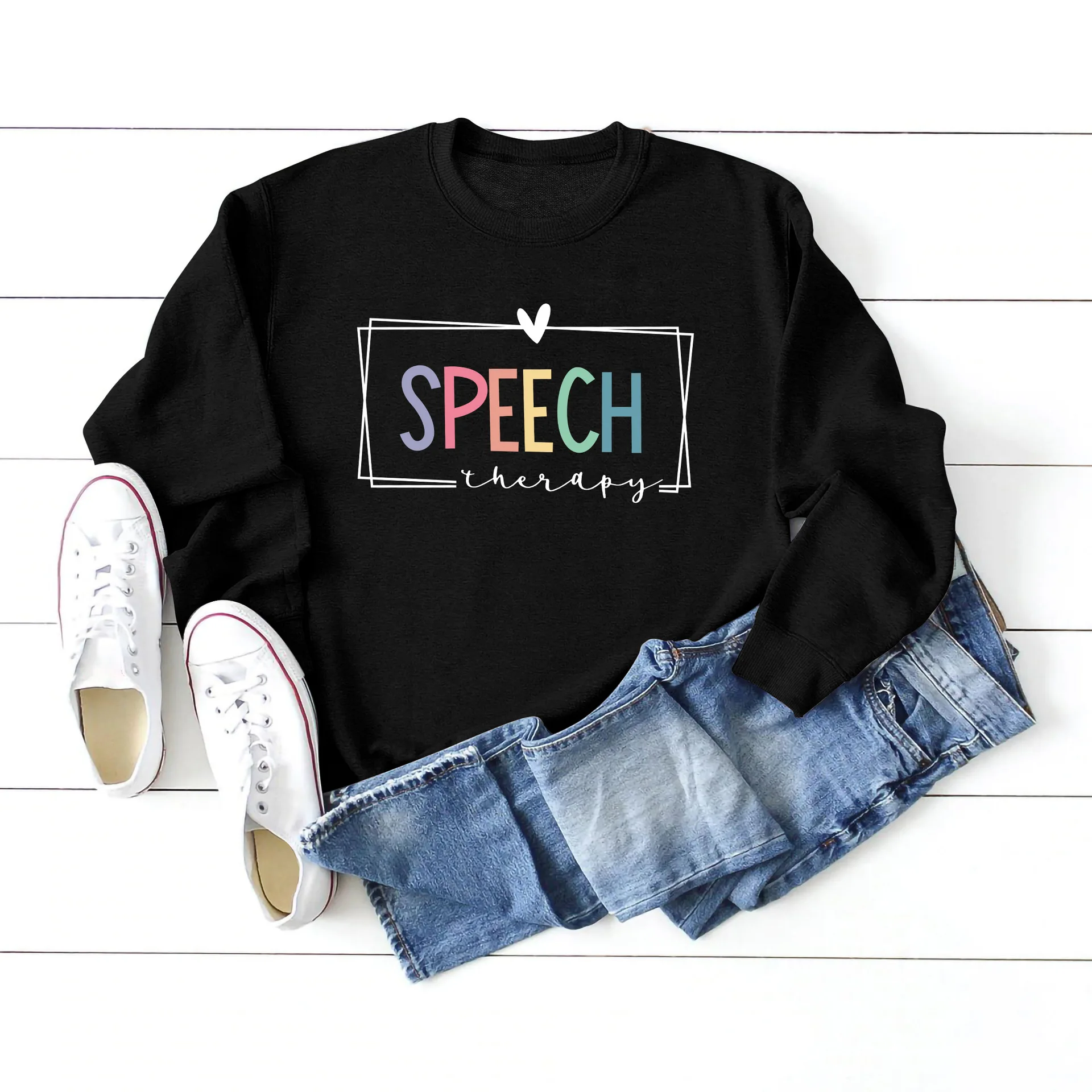 Women\'s Speech Therapy Letter Print Autumn and Winter Round Neck Long-sleeved Sweatshirt