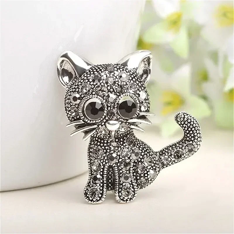 Cute Small Creative Party Pin Black Animal Brooch Cute Cat Clothing Pin Garment Suit Clips Antique for Jewelry Accessories Gifts