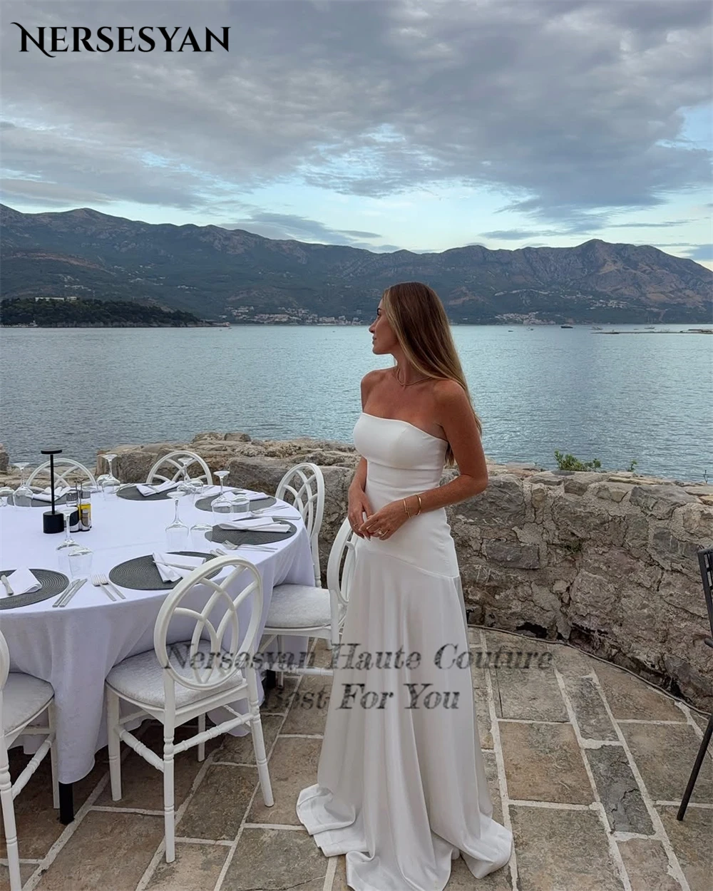 Nersesyan Elegante Meerjungfrau Brautkleider, elastischer Satin, schulterfrei, Brautkleid, rückenfrei, Brautparty-Kleider 2025, individuell gestaltet