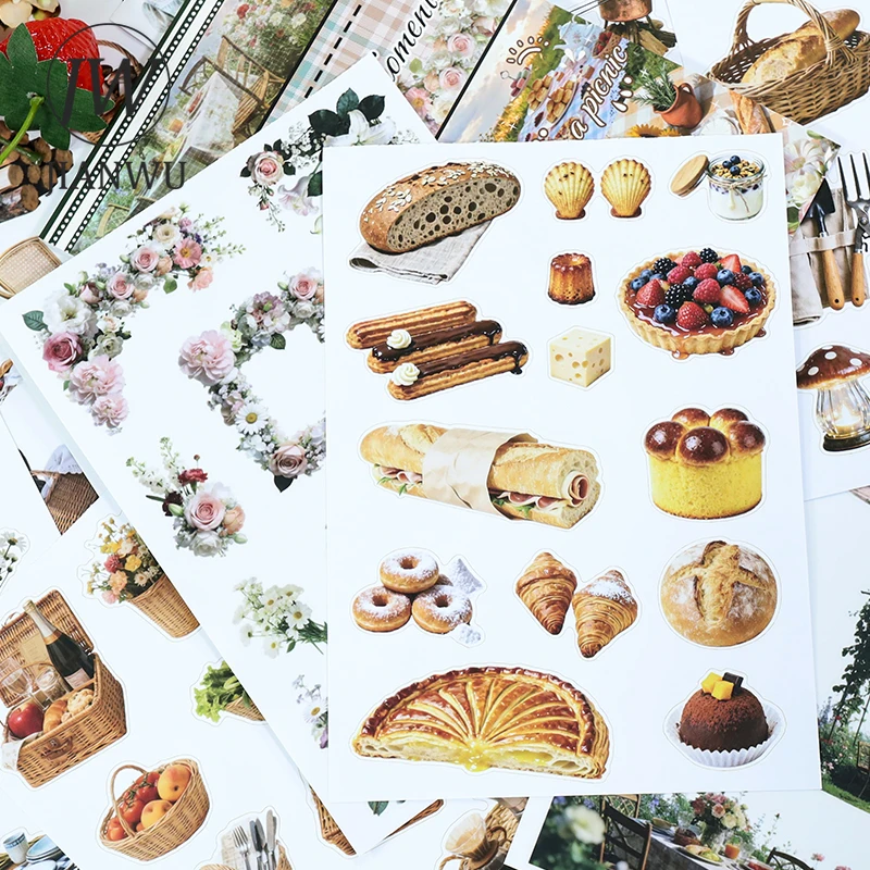 JIANWU 20 Sheets/book Vintage Flower Character Picnic Landscape Material Collage Sticker Book Creative DIY Journal Stationery