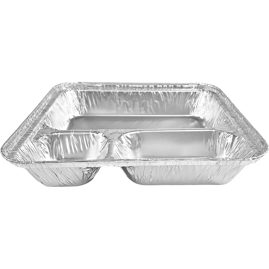 Sartén grande para llevar de papel de aluminio oblungo de 3 compartimentos con tapa de tablero para alimentación superior, bandeja para cena de TV, Ideal para preparación de comidas