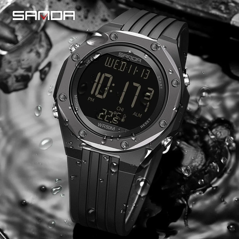 

SANDA NEW Fashion Military Men's Watches Body Temperature Monitor Waterproof Sports Watch LED Electronic Wristwatches 6028