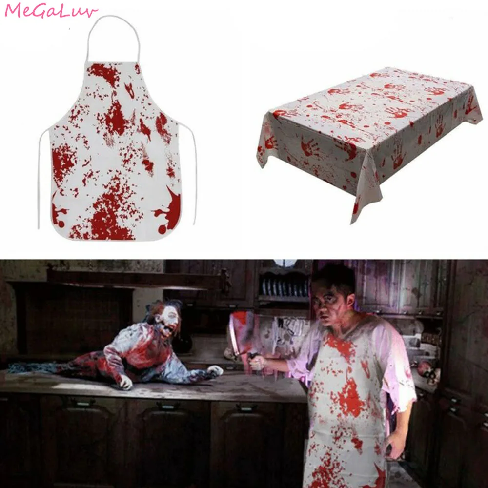 1pc Halloween Decorations Horror Blood Handprint Tablecloth Bloody Apron Unisex Halloween House Decor Scary Accessory