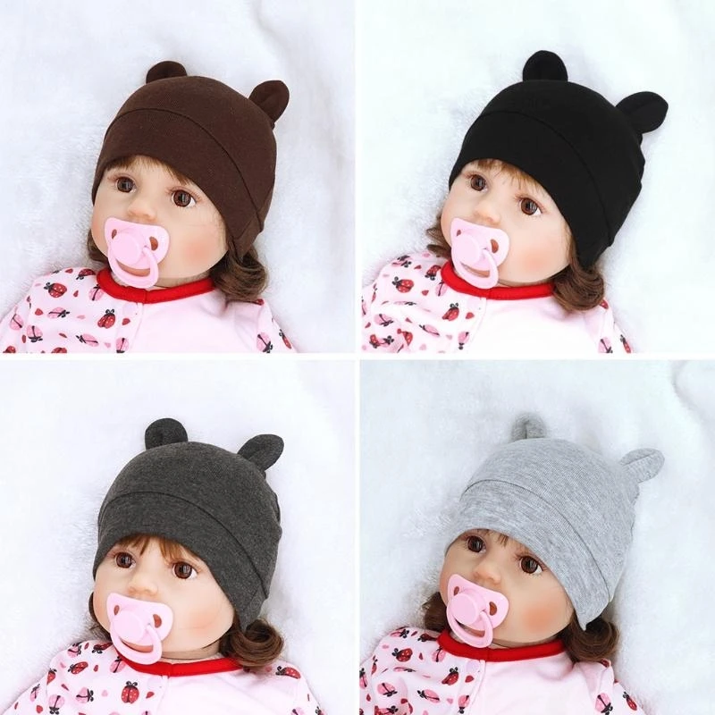 M76C Gorro con orejas oso bonito para bebé 0 a 3 meses, gorro algodón suave, gorro para bebé
