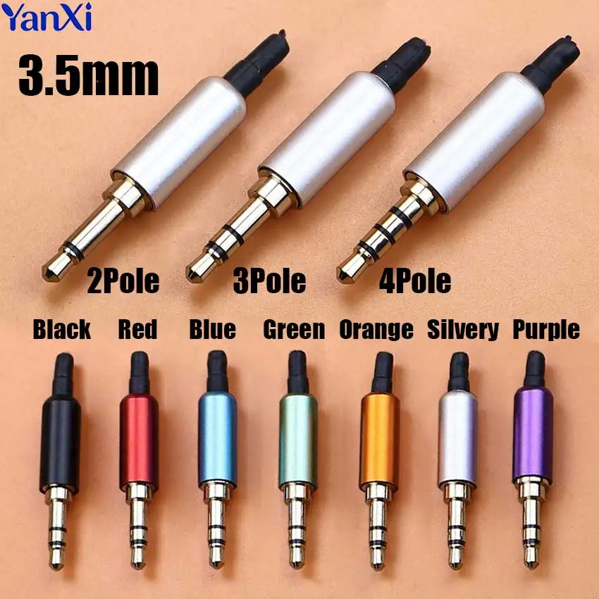 1 unidad Conector de audio macho de 3.5mm mono/estéreo DIY de 2, 3 o 4 polos para auriculares, altavoces y AUX, con cable para soldar