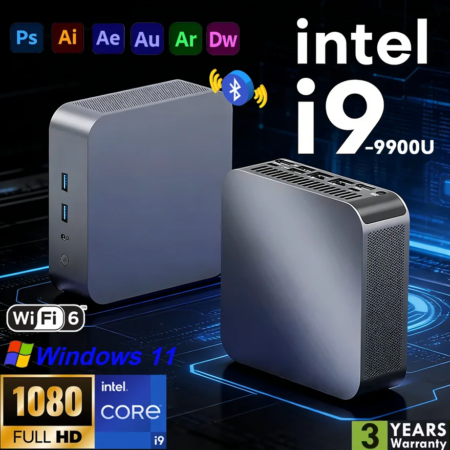 

2026 Brand New Portable Mini PC Computer Intel Core i9 16GB/32GB DDR4 512GB USB 3.0 SSD WiFi6 BT5.2 Mini PC Desktop Computer