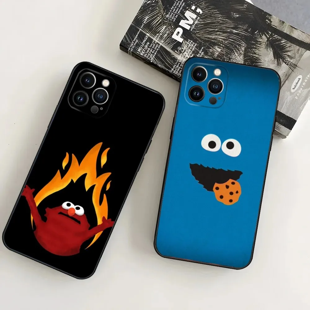 

S-Sesame Cartoon S-Street Phone Case For iPhone16,15,14,13,12 Mini 11 Pro XR,X,XS,MAX 7,8 Plus Silicone Cover Soft Black