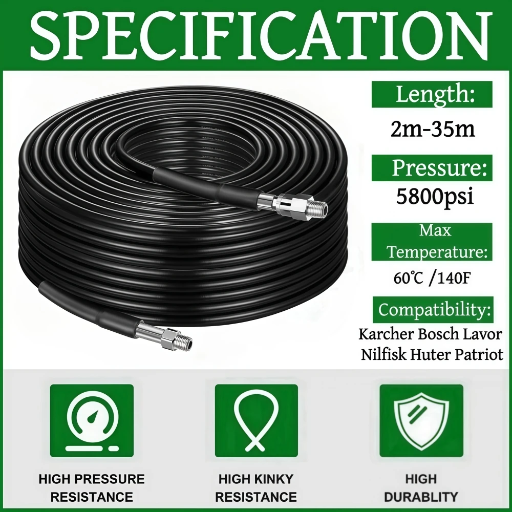 Sewer Cleaning Hose, Suitable For Karcher Interskol Hunter Hammer Nilfisk STIHL Bosch Lavor High-Pressure Car Wash Machine Hose