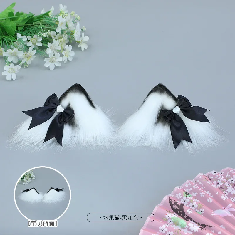 5 Colors Plush Cat Ears Hairpins Girl Sweet Cute Bow Hairclips Lolita Furry Hair Accessories Halloween Anime Party Cosplay Props