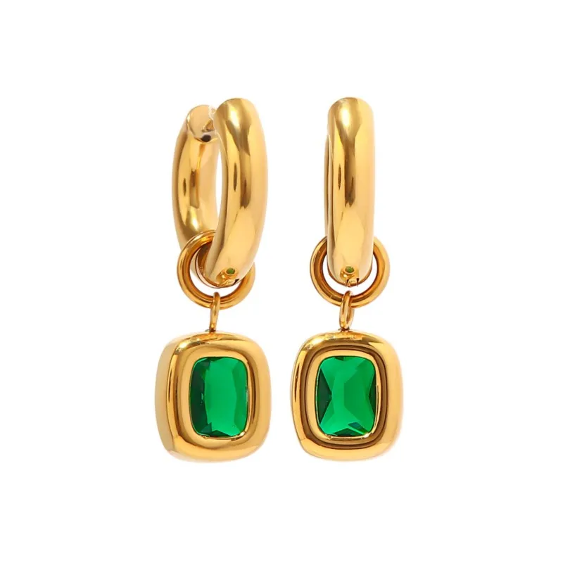 ANENJERY stal nierdzewna 316L zielona cyrkonia spadek kolczyki koła dla kobiet w stylu Vintage luksusowe okrągłe kolczyki biżuteria akcesoria — zdjęcie 7