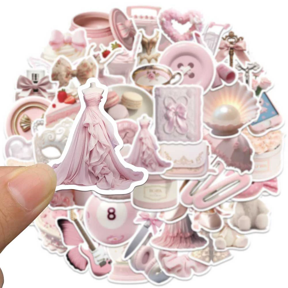 10/30/50pcs INS Style Cute Cartoon Pink Coquette Stickers Cartoon Decals Decorative Scrapbooking Phone Case Kawaii Sticker Toys