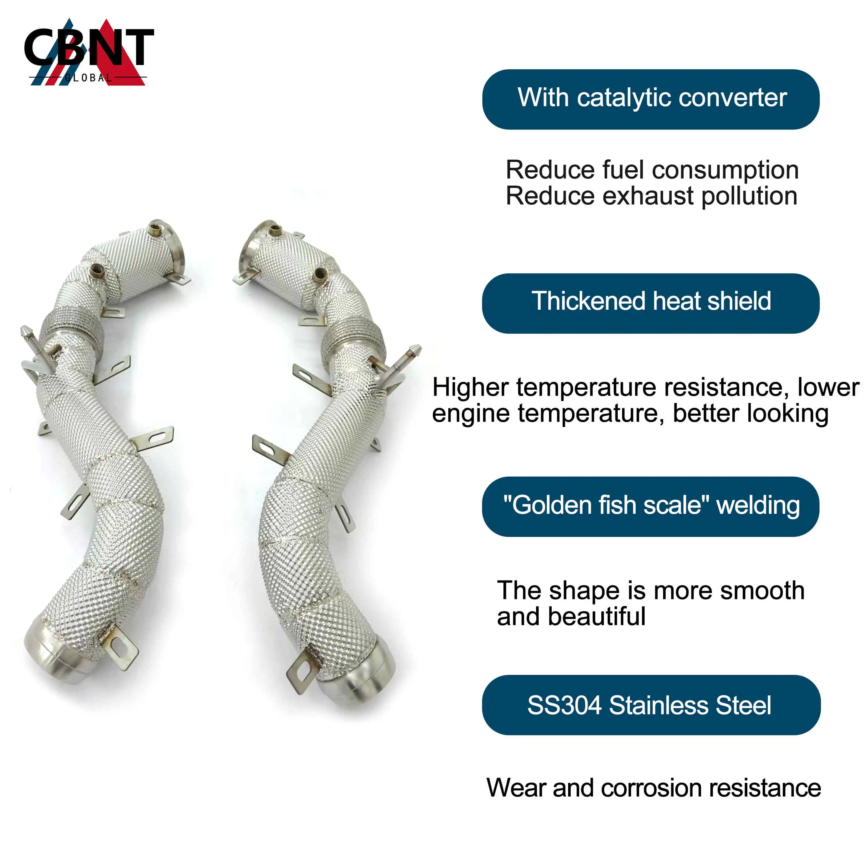 CBNT Inventory Available Stainless Steel Downpipe for McLaren 650S 540C 570S MP4-12C 600Lt Exhaust Pipe With Heat Shield
