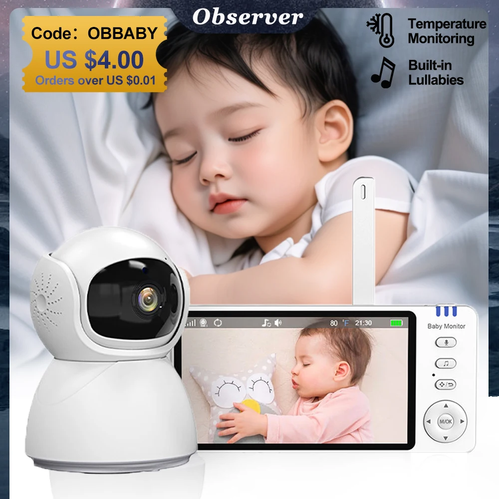 Electronic Baby Monitor 5.0 Inch Screen Crying Reminder Nanny 2 Way Audio Wifi Security Camera VOX Lullaby Newborn Baby Things