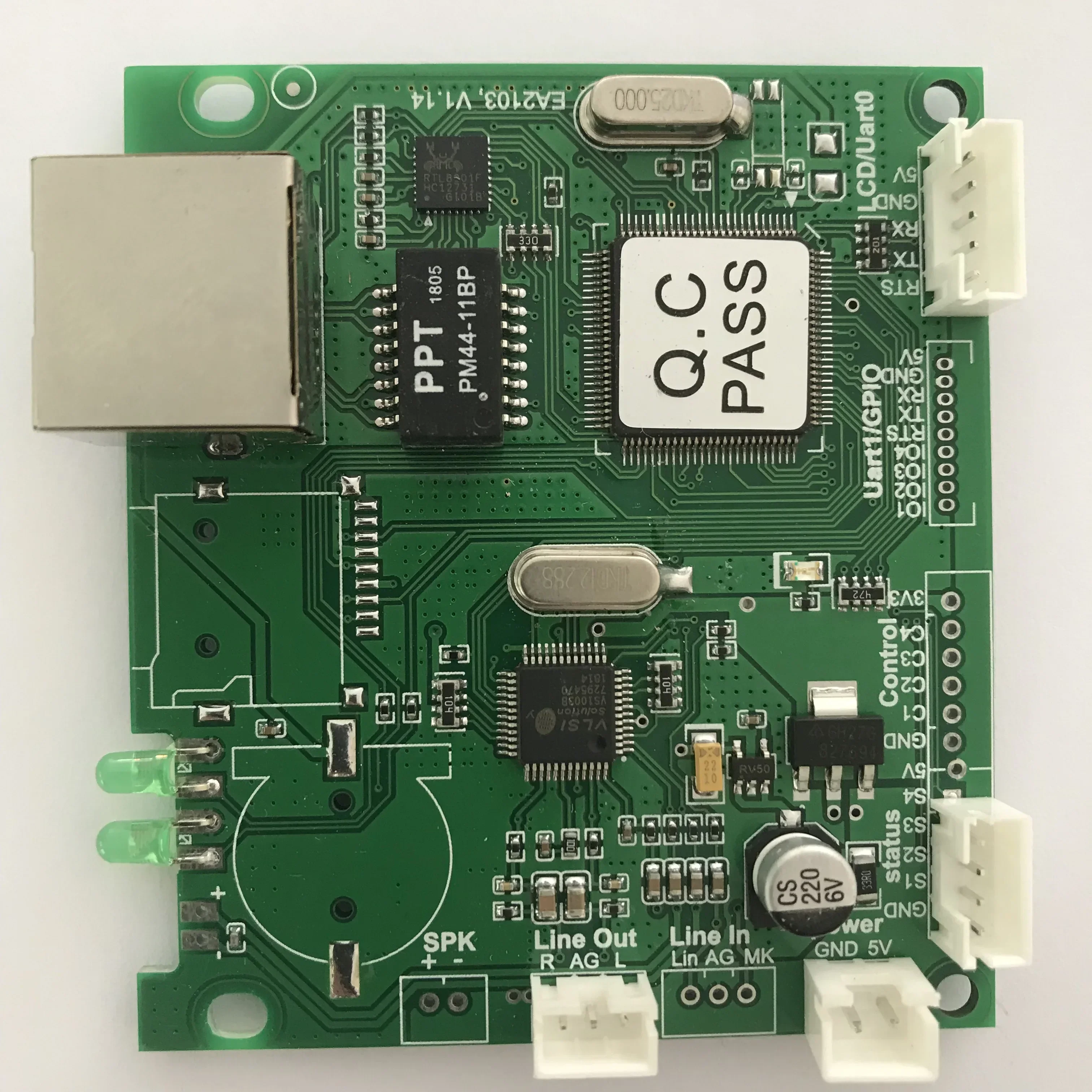 Módulo de áudio IP do sistema PA com amplificador de potência, interfone, monitoramento, função de reprodução de cronometragem.