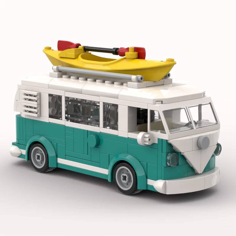 Juego de bloques de construcción de modelo de Van turquesa clásico, ladrillos de montaje DIY, colección de vehículos, arquitectura, juguetes educativos, regalo
