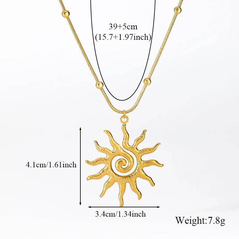 EILIECK 316L Stainless Steel Vintage Sun Necklace Earrings Set For Women Trendy 18K Gold Plated Waterproof Beach Jewelry Gift
