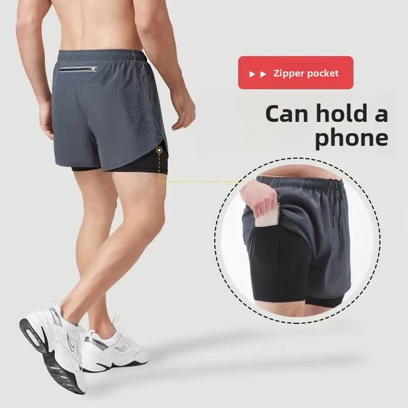

Men's Running Fitness Shorts Quick Dry Loose Three-quarter Length Double Layered Running Marathon Athletic Shorts