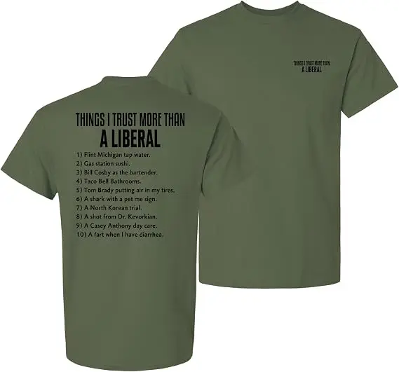 Lustiges Grafik-T-Shirt für Herren – „Things I Trust More Than A Liberal“-Design mit sarkastischem Humor, Y2k-T-Shirt mit sarkastischem Spruch, Sportkleidung – Detail 12