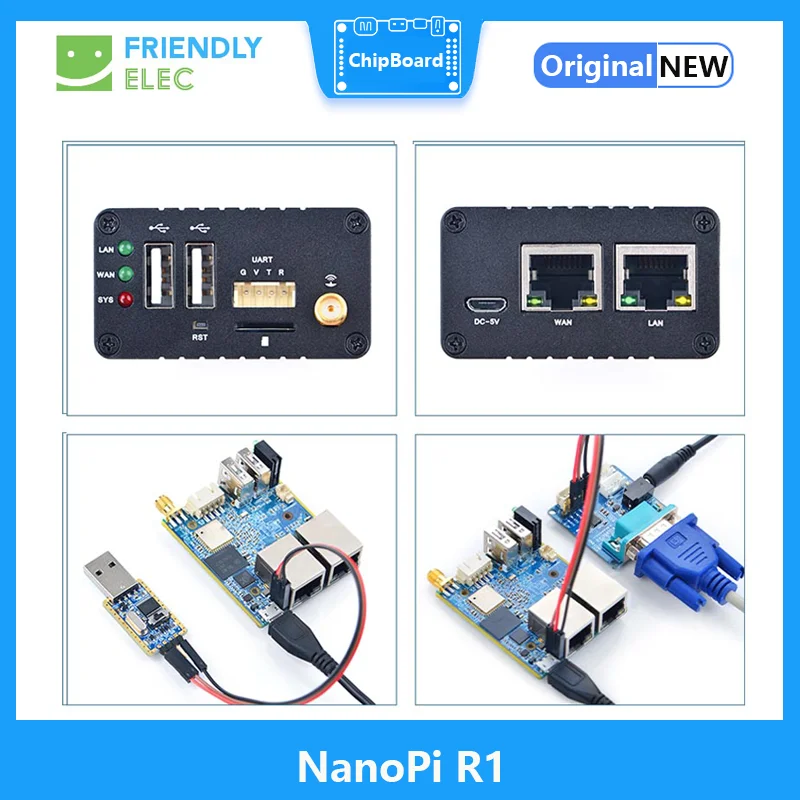 Imagem -03 - Allwinner h3 Dual Ethernet Port Wifi e bt Onboard Emmc Usb e Porta Serial para Lote 1gb Nanopi-r1