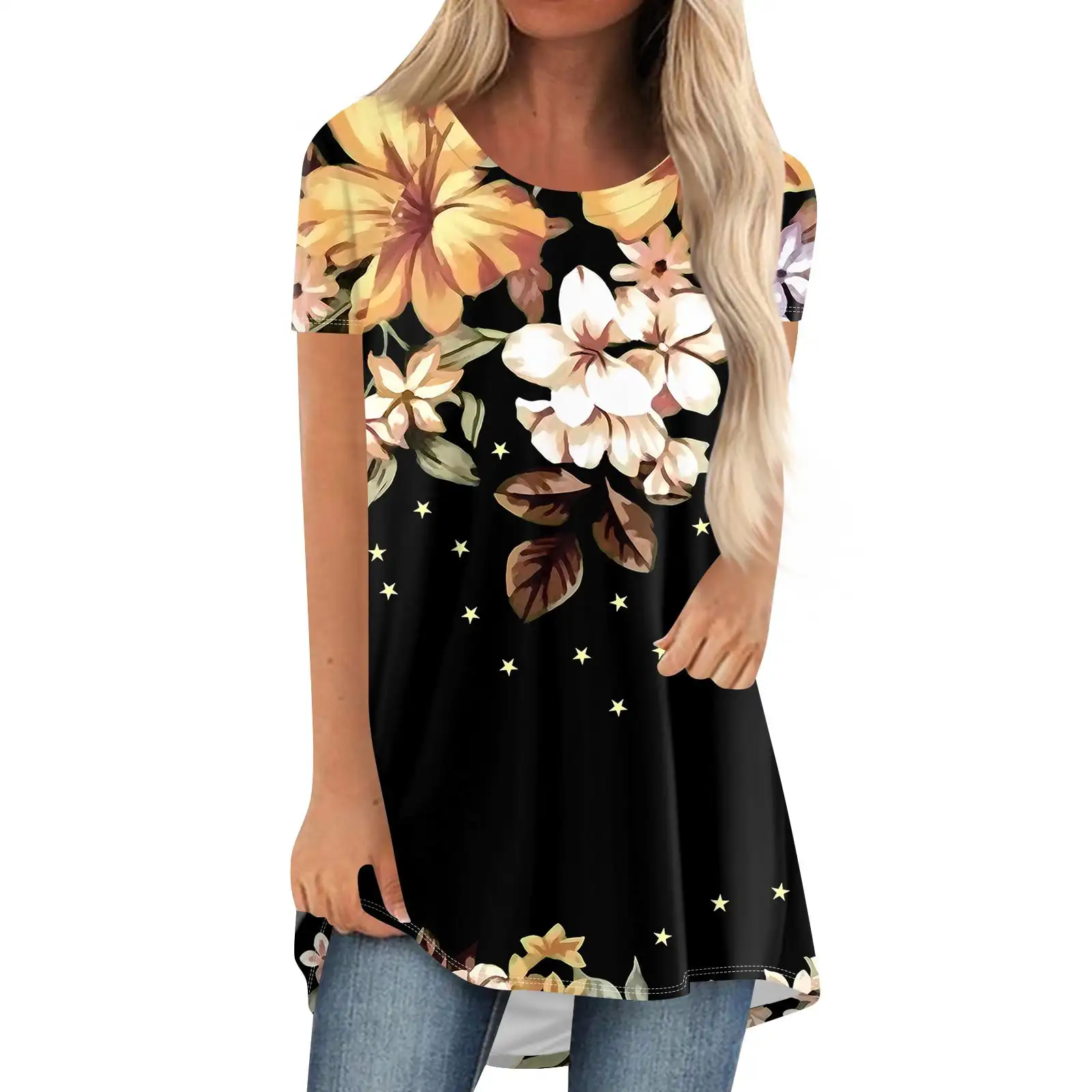 New Flower Floral 3D Print T-Shirts Women O-Neck Short Sleeve T Shirt Streetwear Oversized Tunic Y2K Tops Tees Odzież damska