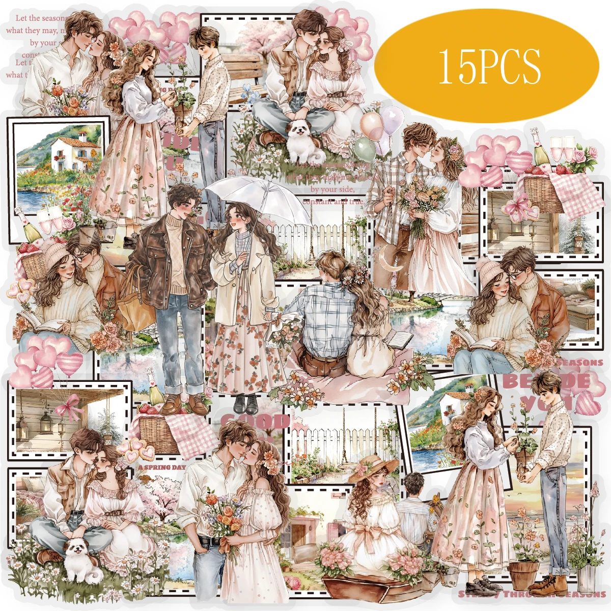 

Etori Life 15Pcs Floral Love Song Collage Stickers for a Relaxing and Healing Feel, Suitable for Decorating Journals, Laptops, Phone Stickers, Suitcases, Room Decorations, Handmade Scrapbooking Supplies, Office Decoration Accessories, Student Gift Paper B