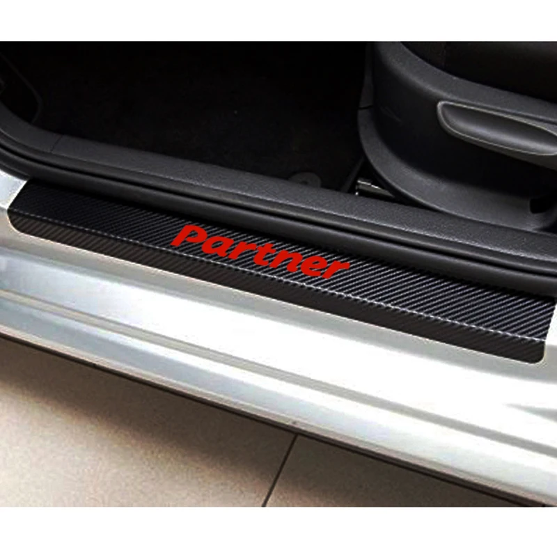 For Peugeot Partner Carbon Fiber Vinyl Sticker Car Door Sill Protector Door Step Plate Protector Interior Car Accessories 4Pcs