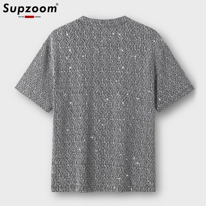 Supzoom 2024 New Arrival Summer Top Fashion Sequins Neutral High Elasticity O-neck Casual Hip Hop Cotton Ins Loose Men Tshirt