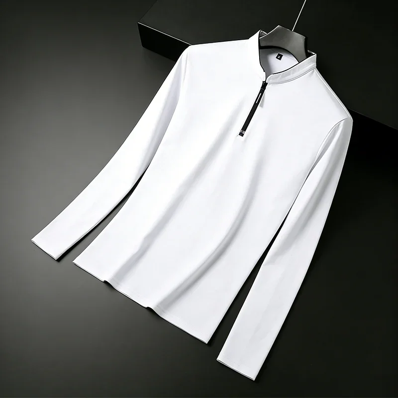 Camisa Polo de Manga Larga con Cuello Alto y Media Cremallera para Hombre, Calidad Premium para Negocios y Vida Diaria