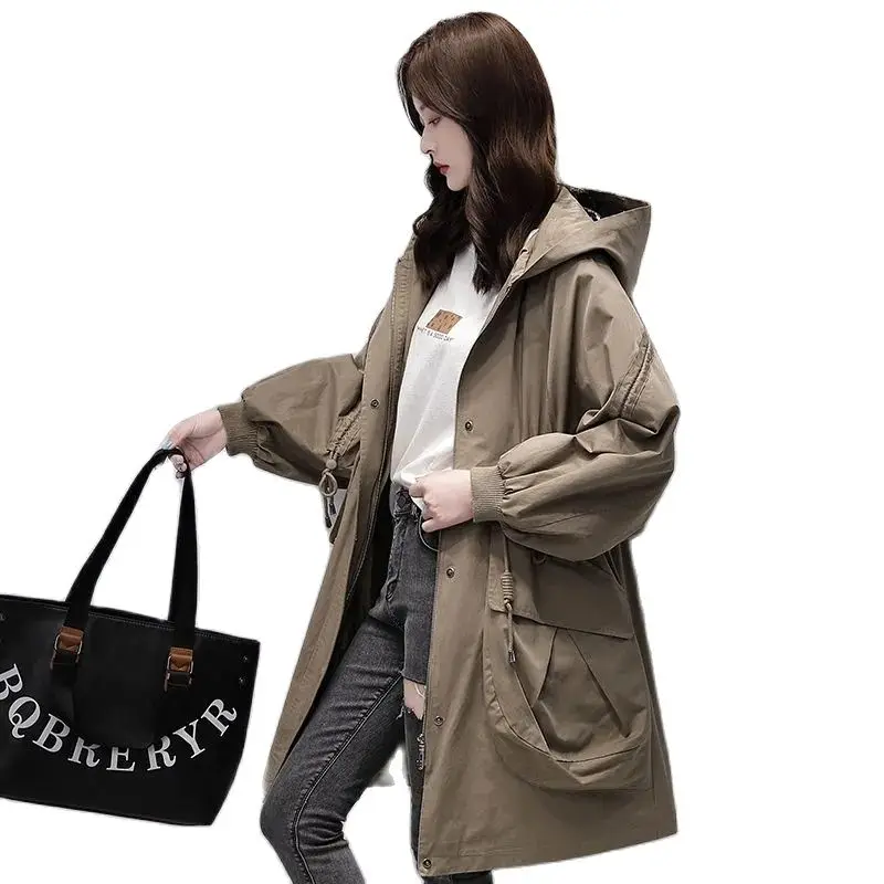 

Women Autumn Windbreaker Mid-length Young Middle-aged Jacket 2022 New Female Fashion Casual Hooded Coat Trendy A1256