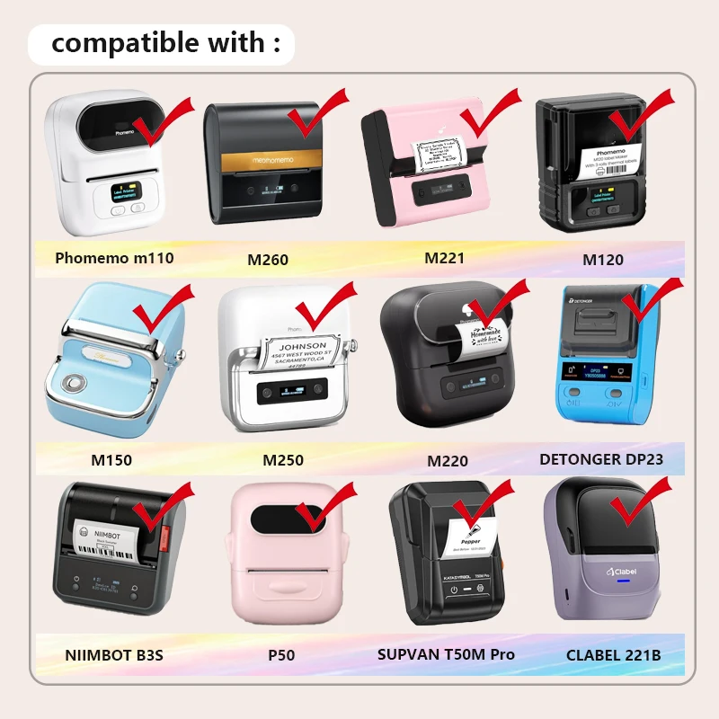 (3 لفات) لطابعة Phomemo M110 / M220 / M200 Marklife P50، QLabel E210 Clabel 221B ملصق حراري أبيض ولون