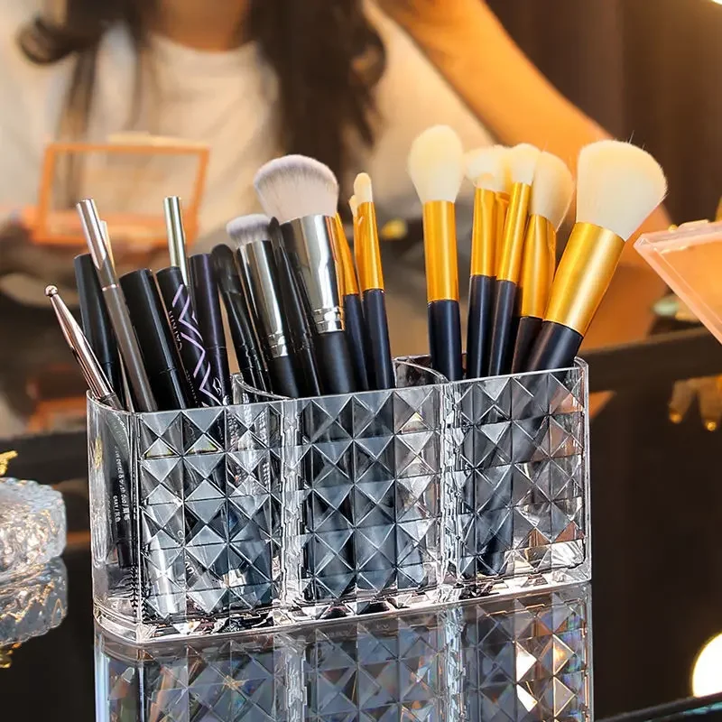 Diamond Acrylic Cosmetic Storage Box, Makeup Brush Holder & Organizer, Lipstick & Eyebrow Pencil Display Stand for Bathroom