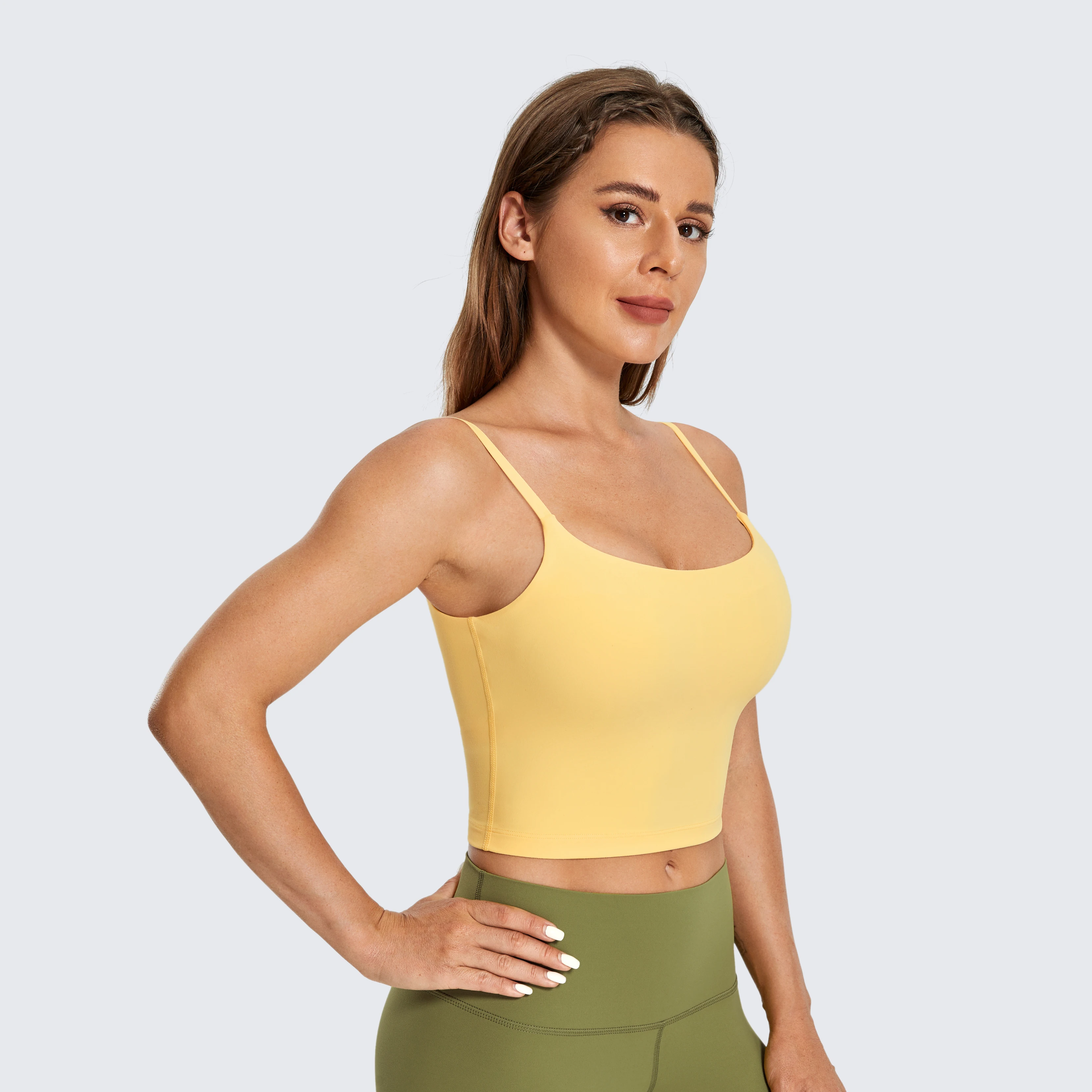 Crop Top with Built in Bra Backless Yoga Workout Tank Top Cute Longline Sports Bras for Women Open Back Bra Cami