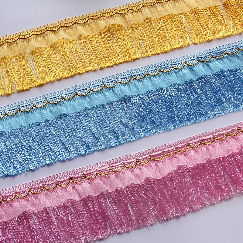 Wholesale 12M Long Fringe Polyester Yarn Gold Thread Tassel Lace Trim Ribbon Sew Latin Dress Garment Curtain DIY Accessories