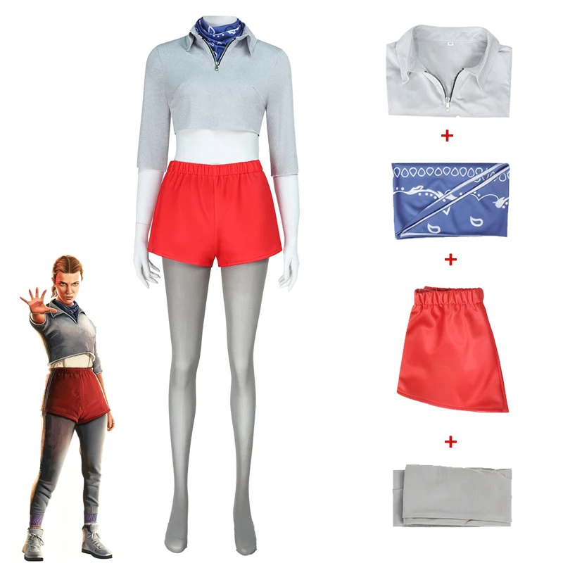 Temporada 5 Eleven disfraz de Cosplay Jane Hopper disfraz Top pantalones cortos bufanda medias conjunto completo para mujer ropa deportiva sudadera Halloween