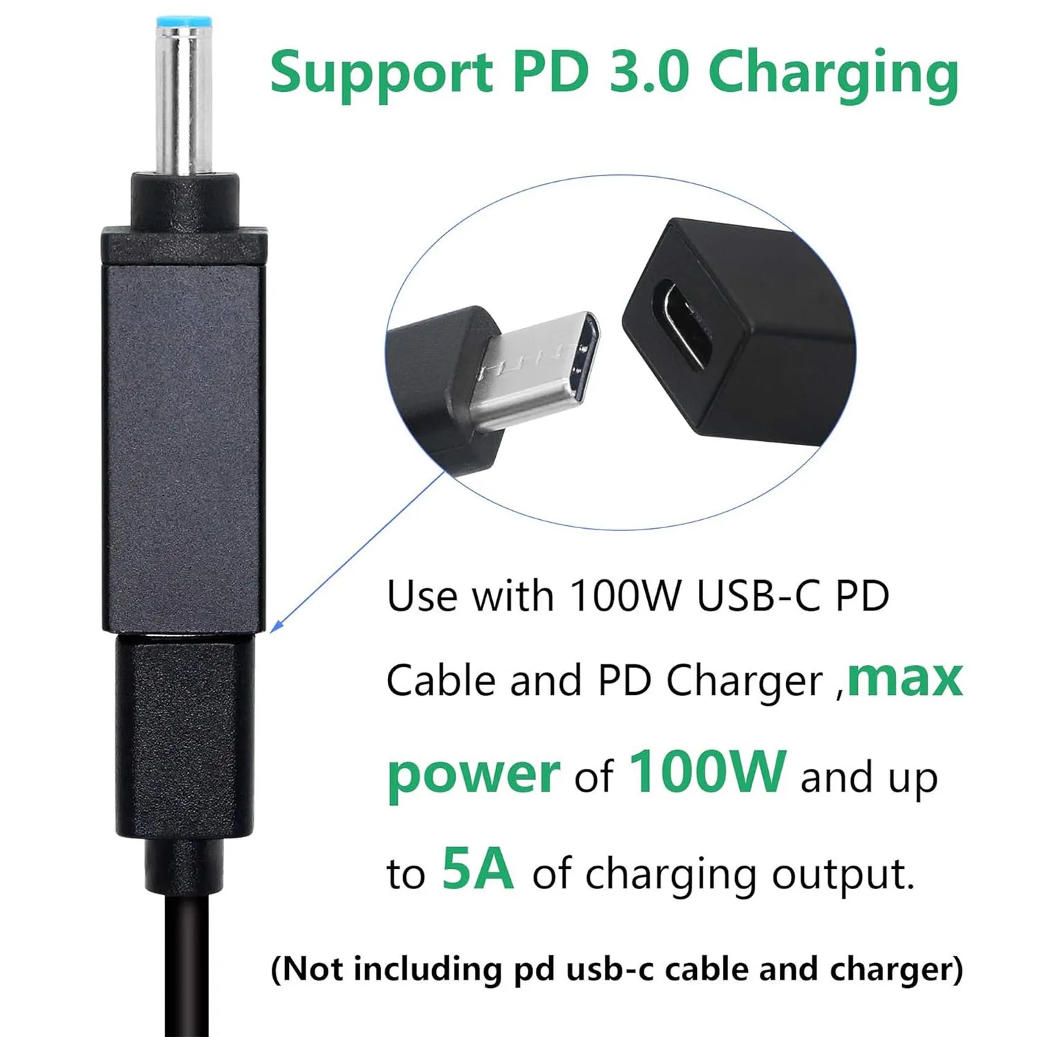 USB 3.1 Type C Female Input to DC 4.5mm x 3.0mm x 0.6mm Male Power Charger Charging Adapter Connector for HP Notebooks Laptop