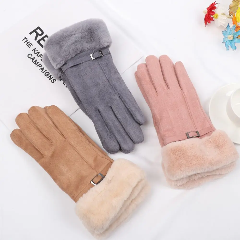 Winter Plus Samt Candy Farbe winddichte Kunstfell Handschuhe Ski Fahrhandschuhe Kaschmir Fäustlinge Touchscreen