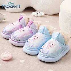 Chaussons en coton Disney Frozen pour filles, Elsa doux, chaussures en peluche pour enfants, chambre à coucher, antidérapant, plus chaud, intérieur, conservation de la chaleur, hiver