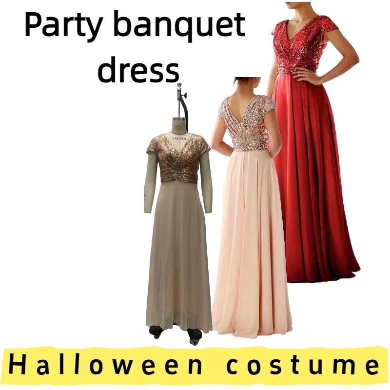 

Women's V-Neck Color Block Formal Evening Gown Long Dress for Banquets Proms Weddings Formal Events Evening Celebrations