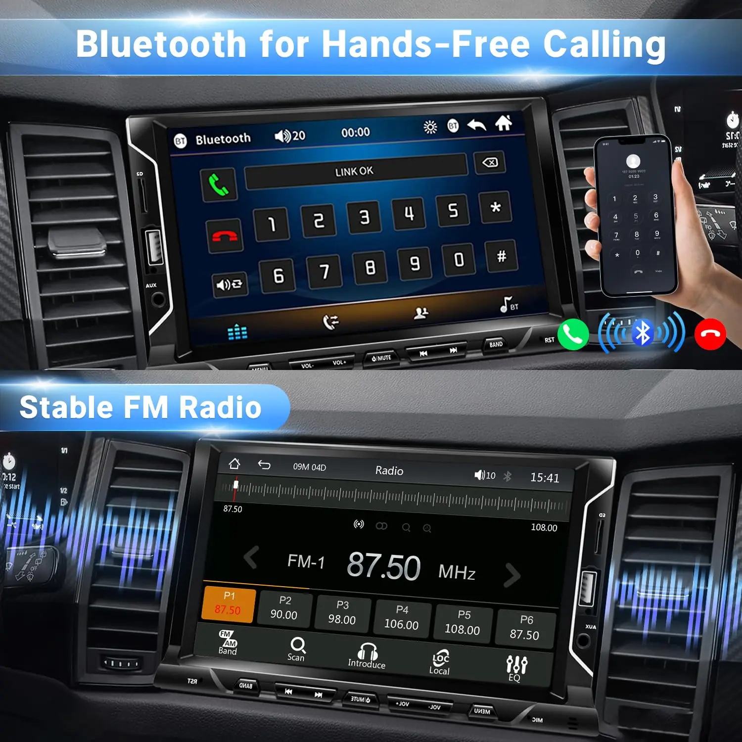 7 Inch Double Din Car Stereo Support Apple CarPlay Android Auto Mirror Link Capacitive Touchscreen Monitor Car Play Radio with B view 3