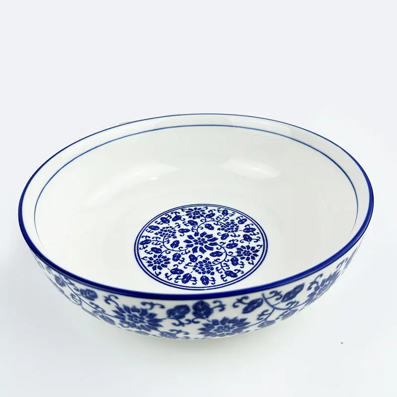 Handmade ceramic blue and white porcelain platter tableware combination fan plate round table platter set underglaze color house