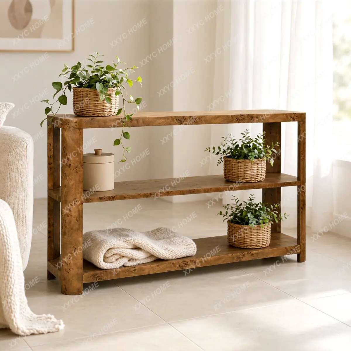 Classical solid wood tree tumor bark entrance table, household living room shelf, sofa back table against the wall
