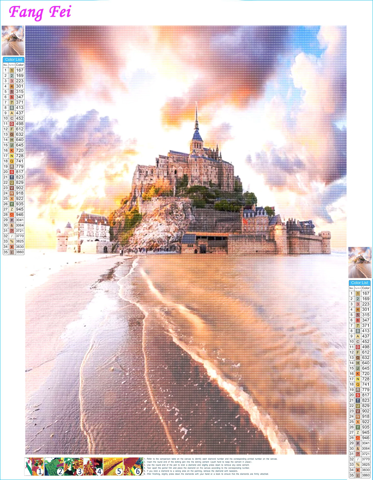 DIY Mont Saint Michel Landscape Full Diamond Painting French Famous Castle Scenery Cross Stitch Mosaic Picture Living Room Decor