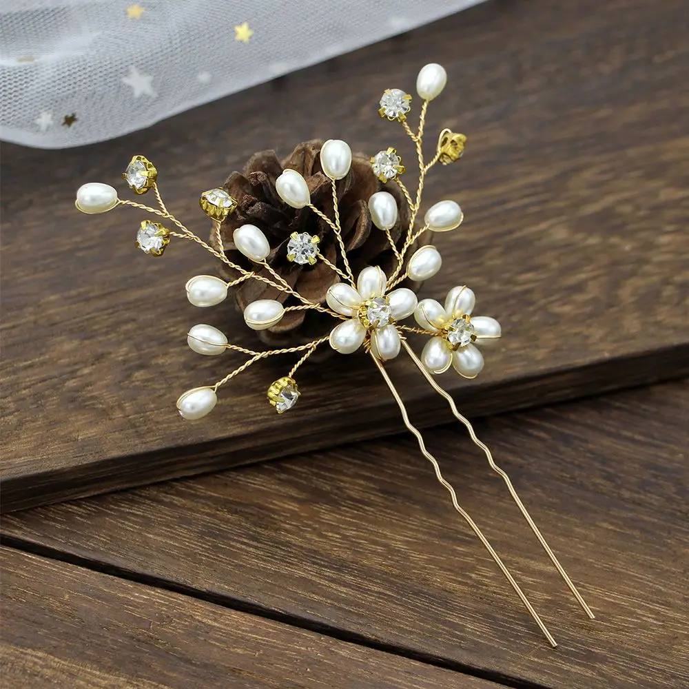 Wedding Plait Hair Leaves Bride Hair Jewelry U-Shape Pearl Hairpin Bride Hairpin Headdress Hair Clip